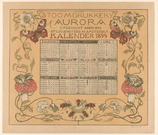 Calendar of the year 1899, with flowers, insects and frogs