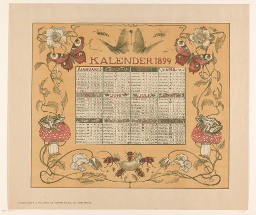 Calendar for the year 1899, with flowers, insects and frogs