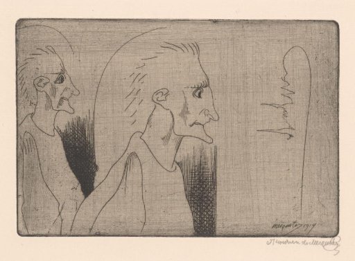 Two figures with protruding chins
