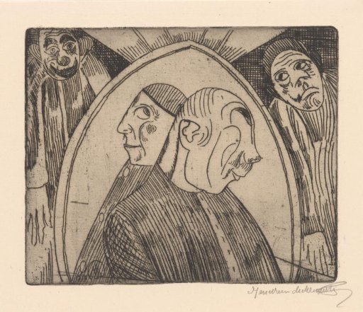Two figures in an arch