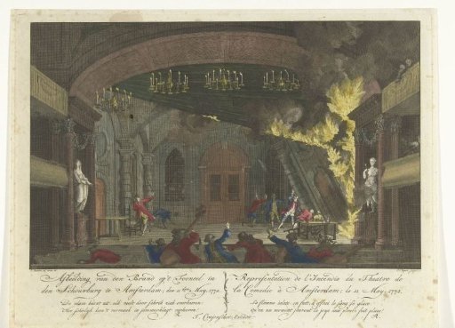 Stage of the theatre on the Keizersgracht in Amsterdam at the outbreak of the fire, 1772