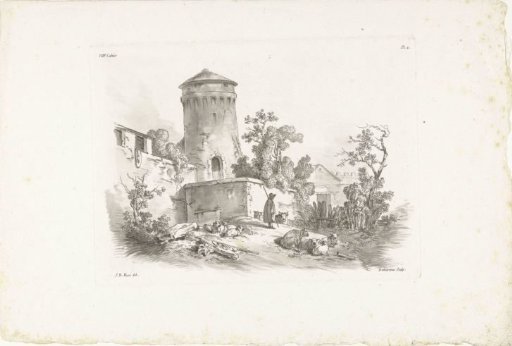Landscape with castle and shepherd with cattle