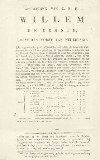 Subscription list accompanying the portrait of William I Frederick (King of the Netherlands)