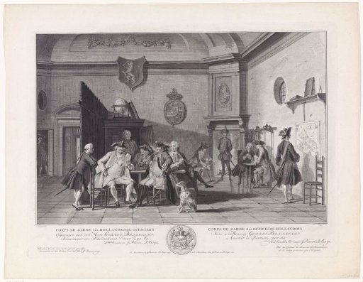 Waiting Room with Officers Reading, Smoking, and Playing Cards