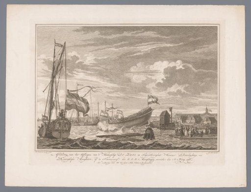 Launching of the ship De Zon in the presence of William V of Orange-Nassau and Wilhelmina of Prussia