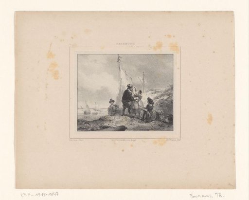 Coastal landscape with a family saying goodbye to each other