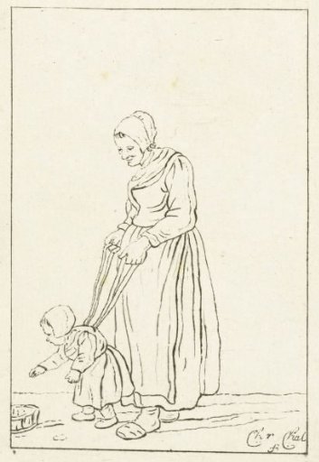 Mother teaching child to walk