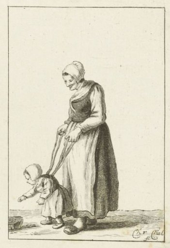 Mother teaching child to walk