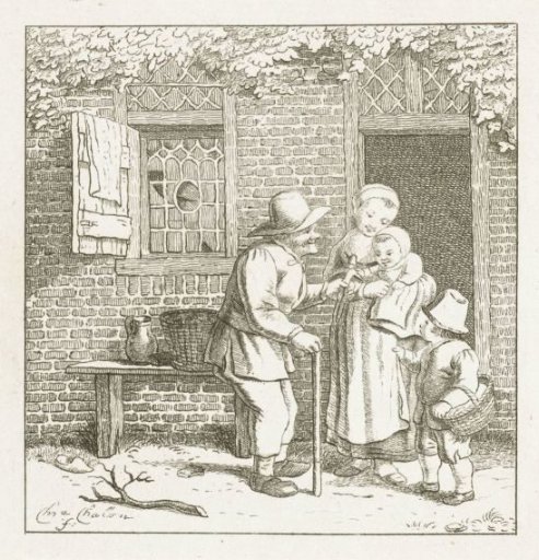 Old man distributing toys