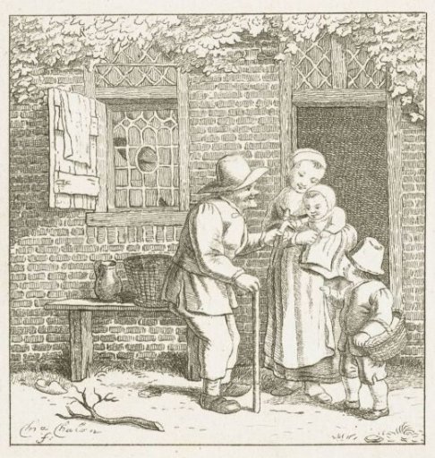 Old man distributing toys