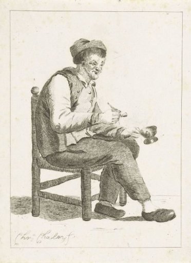 Smoking Farmer with Pipe and Bag
