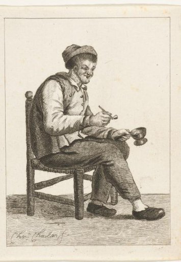 Smoking Farmer with Pipe and Bag
