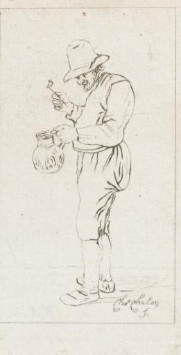 Standing man with pipe and jug