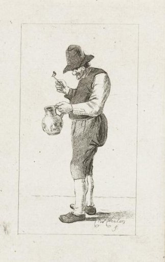 Standing man with pipe and jug