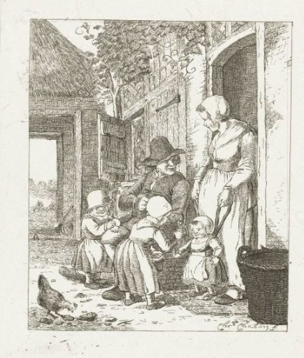 Family in front of a house