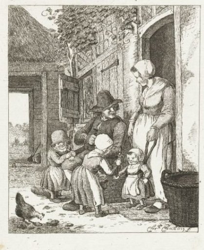 Family in front of a house