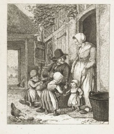 Family in front of a house