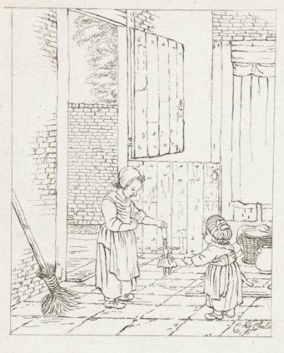 Two girls playing with a doll