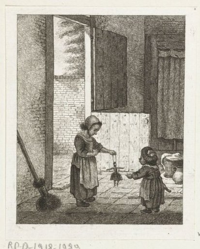 Two girls playing with a doll