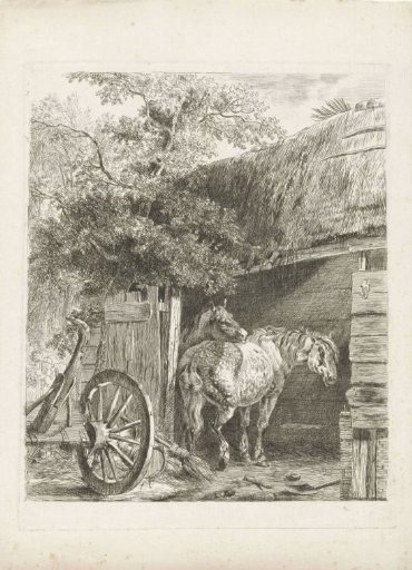 Two horses in a barn