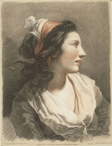 Bust of a young woman with headscarf