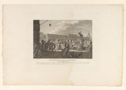 Assembled crowd on the Pont Neuf in Paris
