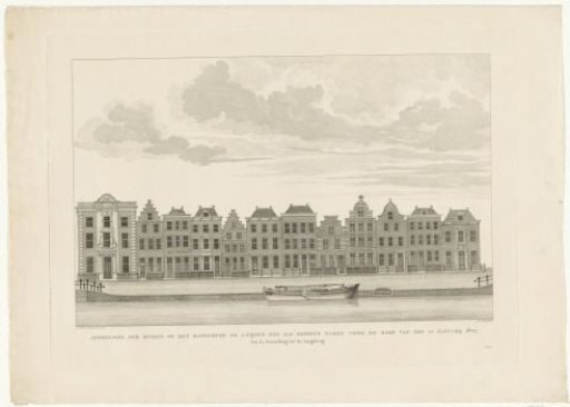 View of the houses along the Rapenburg in Leiden, from the Nieuwsteeg to the Langebrug, prior to the Leiden disaster, 1807