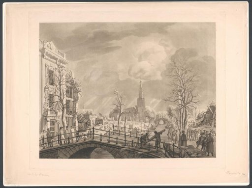 View of the Rapenburg in Leiden, after the gunpowder explosion