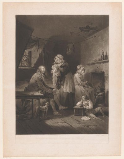 Poor family by a cooking fire