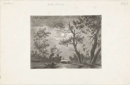 Night view with a figure in a boat