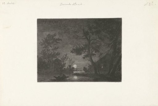 Night view with a figure in a boat