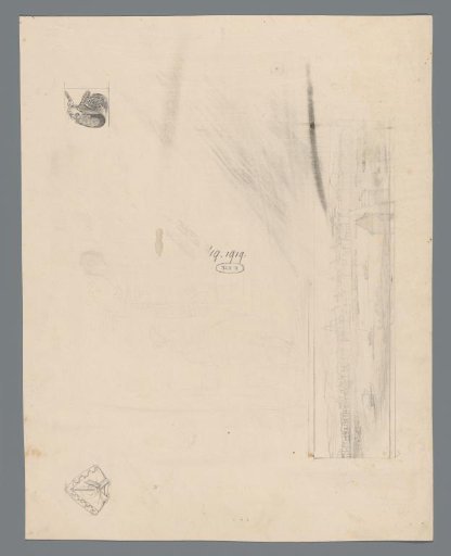 Depictions of a hat, shawl, and city view