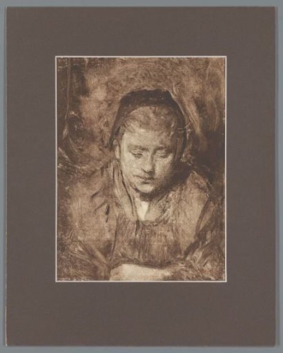 Portrait of an unknown young woman with a cap, looking down