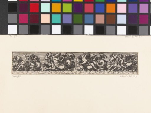Frieze with a seal holding a bird in its mouth on the left