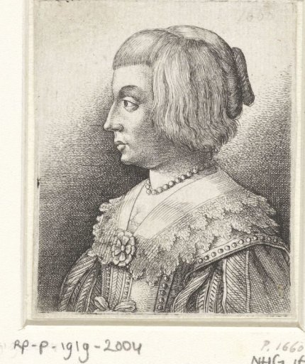 Portrait of a young woman with a collar and rosette