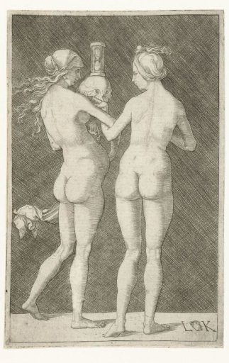 Two Naked Women with Skull and Hourglass