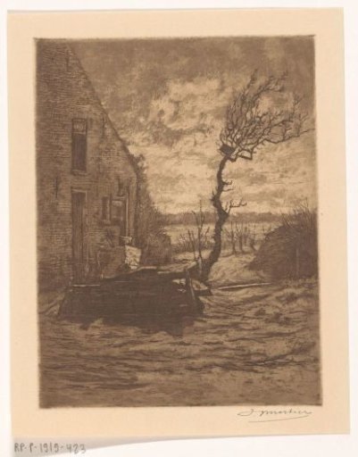 Farmhouse in a Landscape with a Leafless Tree