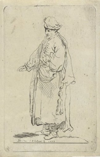 Standing man with left hand on his stomach