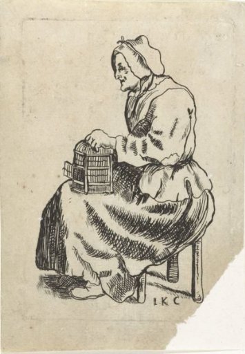 Old woman with an open birdcage