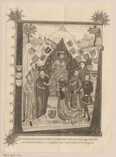 Pieter Beoostenzween van Renesse presents a register of privileges to Philip, Duke of Burgundy