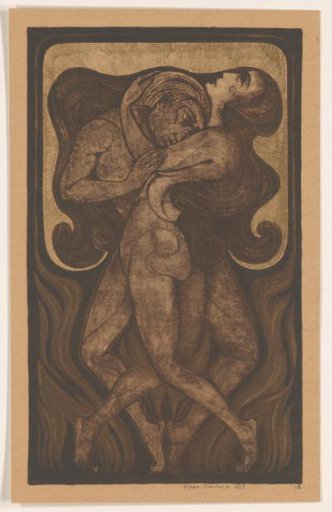 Entangled, naked man and woman