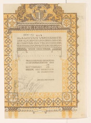 Diploma of Honour from the Academy of Fine Arts and Technical Sciences in Rotterdam