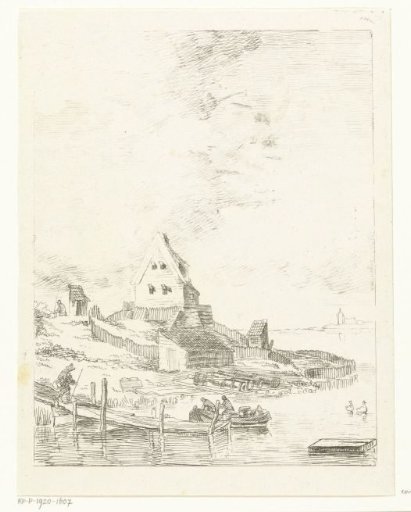 Landscape with a house and jetty on a river