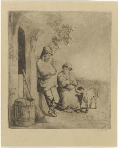 Man and Woman with a Child at the Door of a House