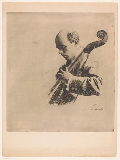 Portrait of Pablo Casals playing the cello