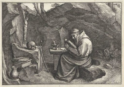 St. Francis Reading in a Grotto