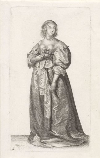 English woman of standing with pearl bracelets