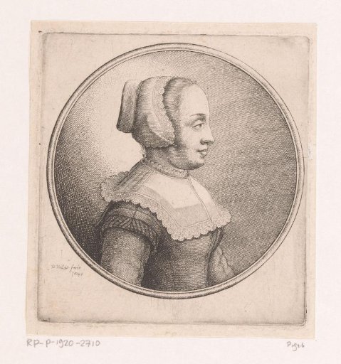 Woman with lace coif and square collar