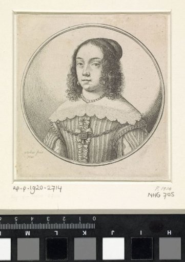 Woman with Lace Collar, Pearl Necklace and Curly Hair