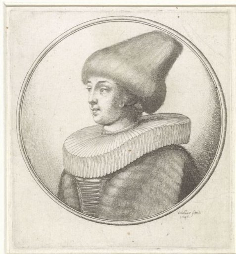Woman with a ruff and conical fur cap